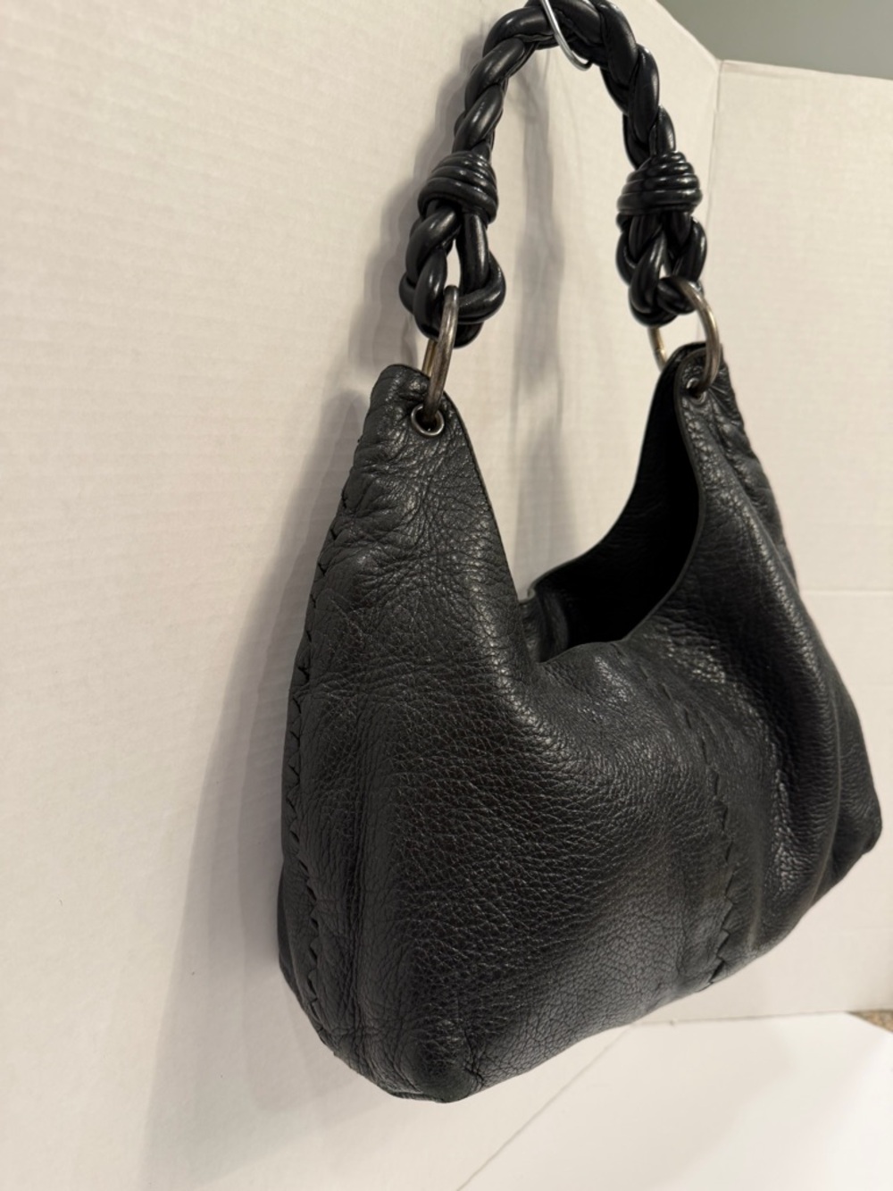 BOTTEGA VENETA Black Leather Hobo Bag with Braided Handle with matching wallet - Picture 2 of 10